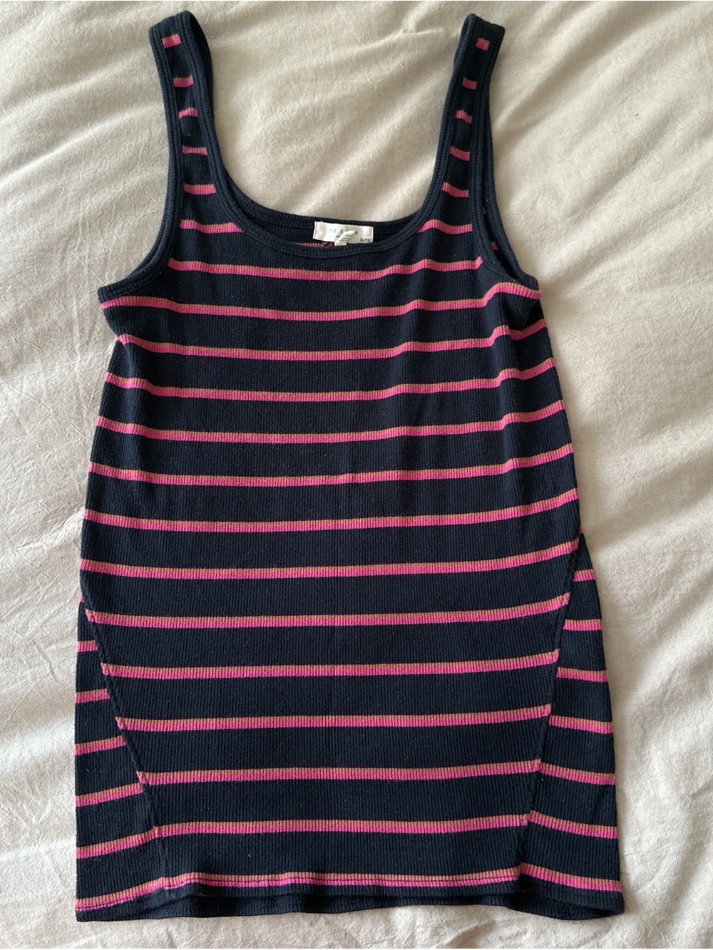 rag & bone Black Striped Top with Pink and Orange Accents